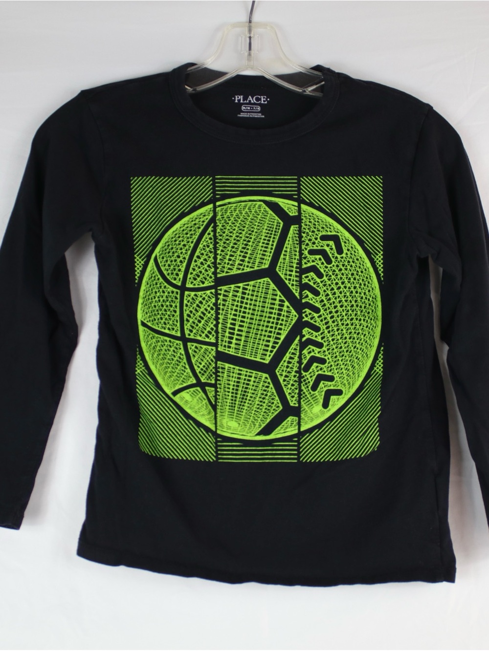 The Children’s Place Black Green Sports Long Sleeve Graphic T-Shirt Boys Size M